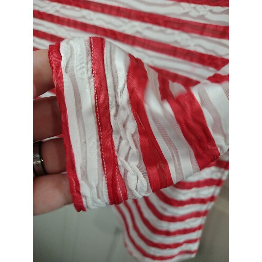 Cathy Daniels Semi Sheer Lines Red White 3/4 Sleeve Blouse. Size M - Picture 7 of 11